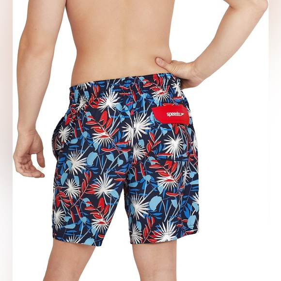 Speedo Men's Standard Swim Trunk Short Length Redondo Printed Blue/Red Size M - Picture 4 of 11